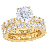 Absolute Sterling Silver Goldclad Solitaire Eternity  2piece Set Ring, Size 10